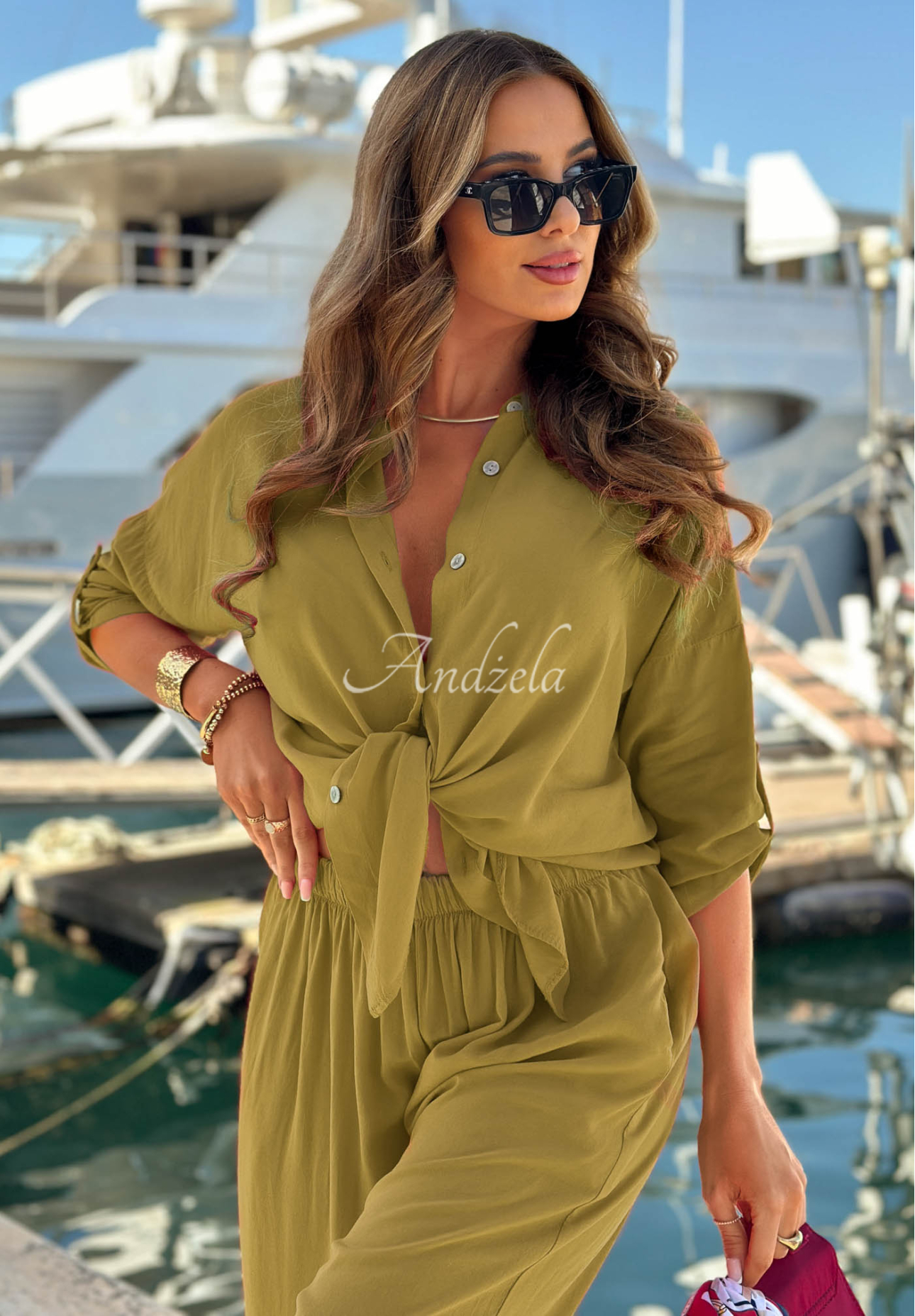 Set din viscoză Summer Skies format din cămașă și pantaloni wide leg