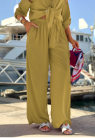 Set din viscoză Summer Skies format din cămașă și pantaloni wide leg
