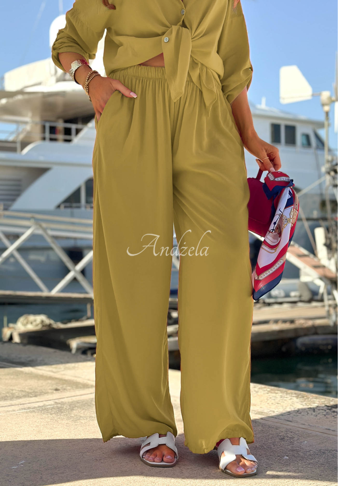 Set din viscoză Summer Skies format din cămașă și pantaloni wide leg