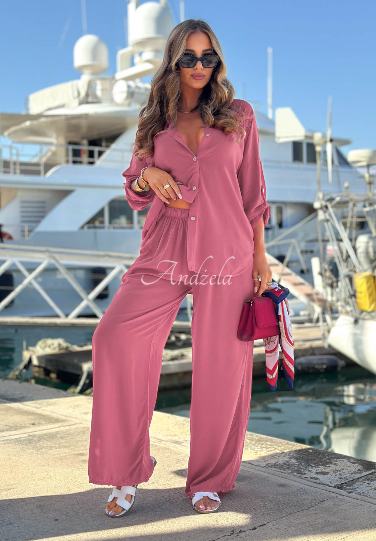 Set din viscoză Summer Skies format din cămașă și pantaloni wide leg