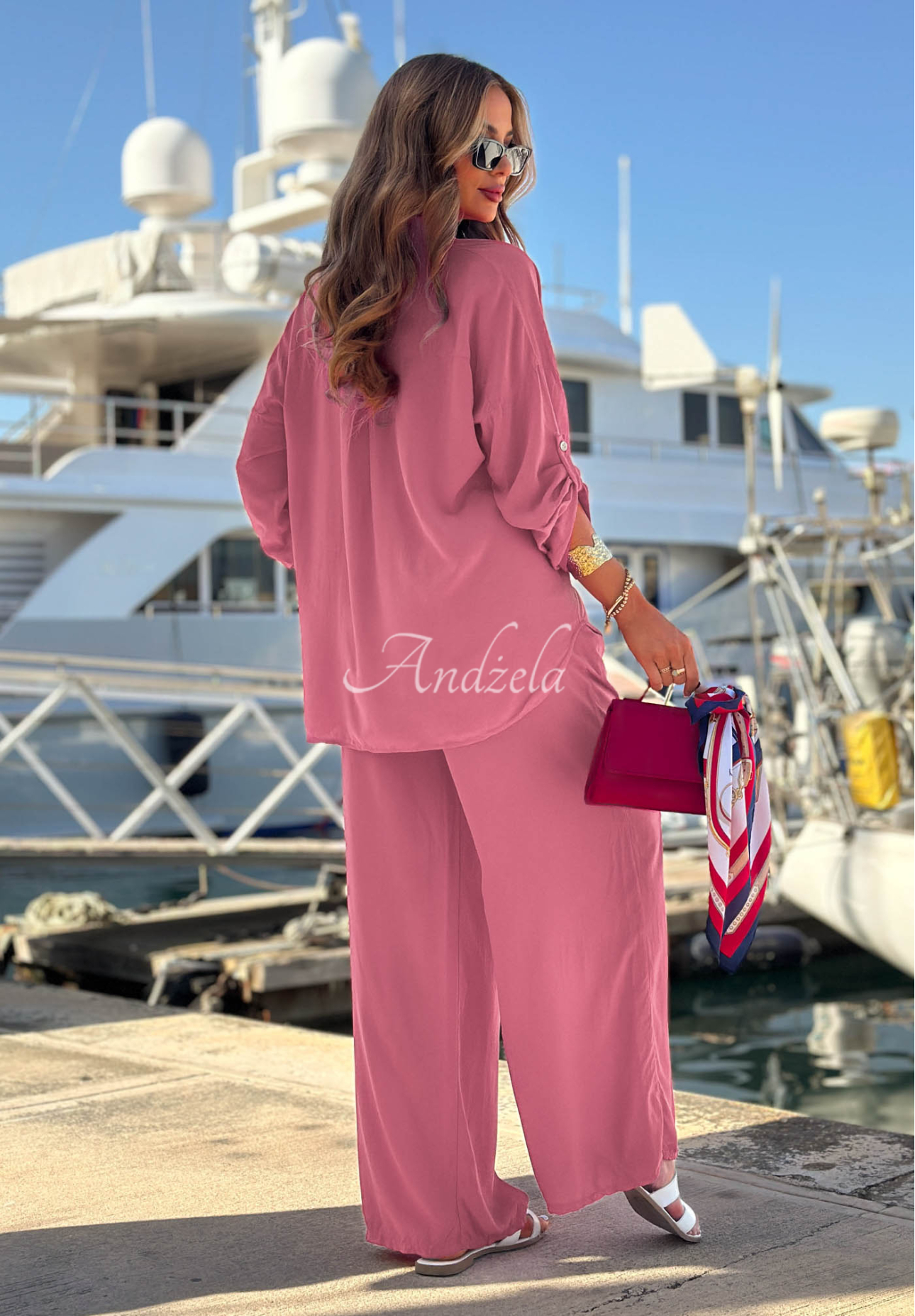 Set din viscoză Summer Skies format din cămașă și pantaloni wide leg