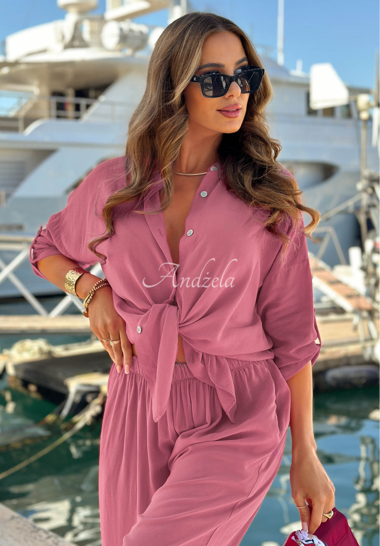 Set din viscoză Summer Skies format din cămașă și pantaloni wide leg