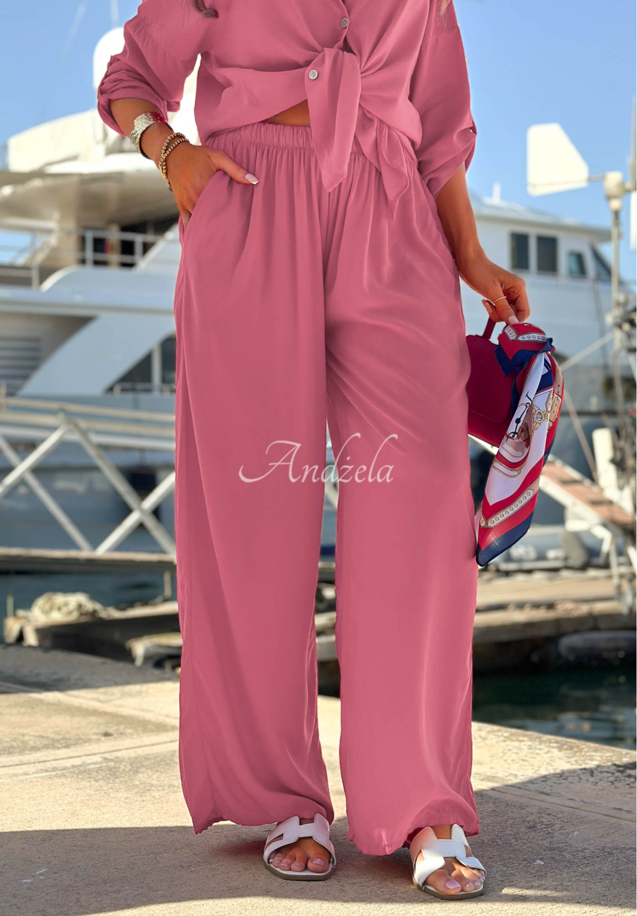 Set din viscoză Summer Skies format din cămașă și pantaloni wide leg