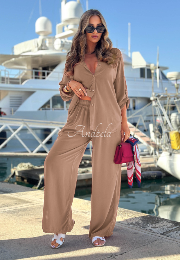 Set din viscoză Summer Skies format din cămașă și pantaloni wide leg