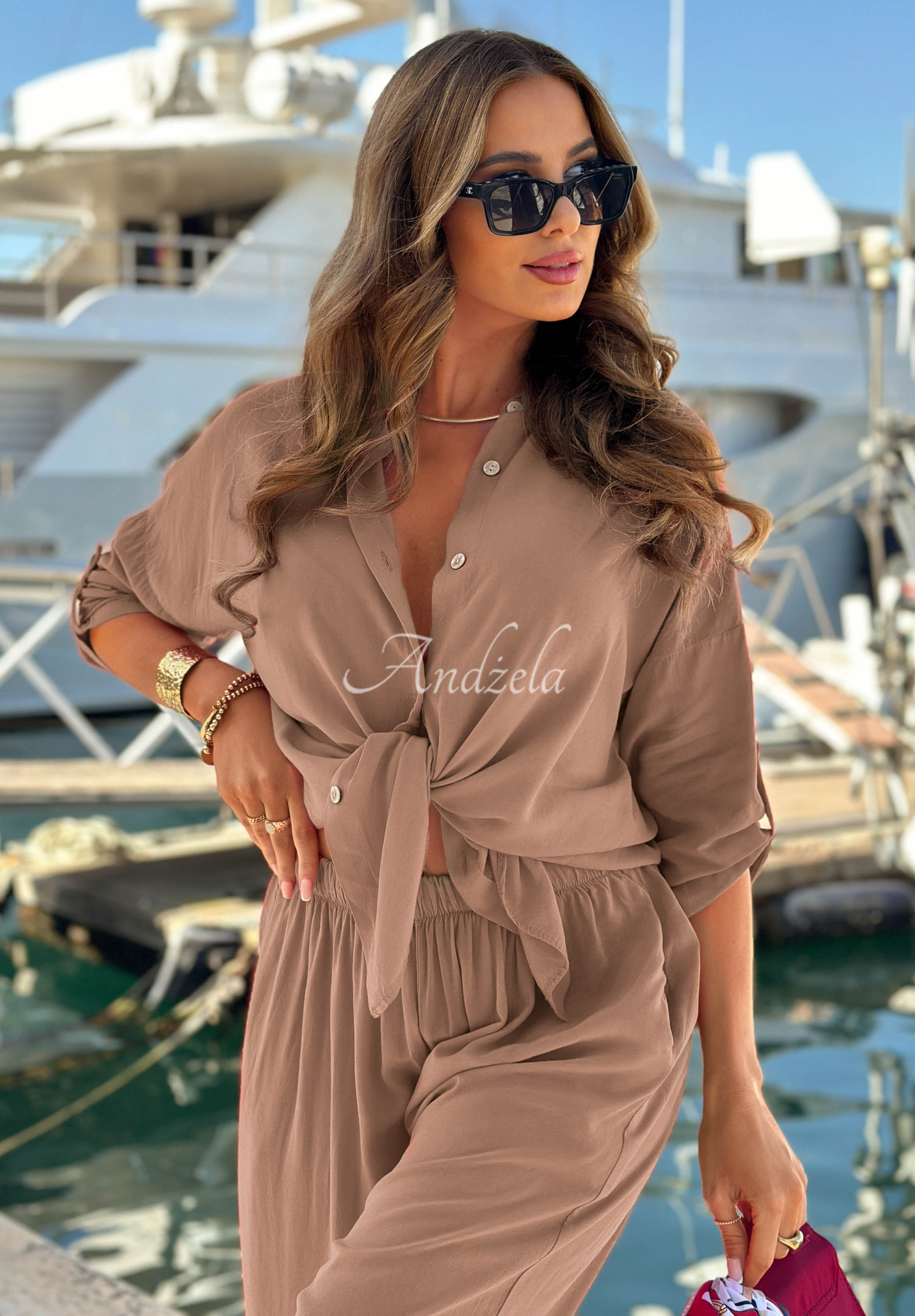 Set din viscoză Summer Skies format din cămașă și pantaloni wide leg