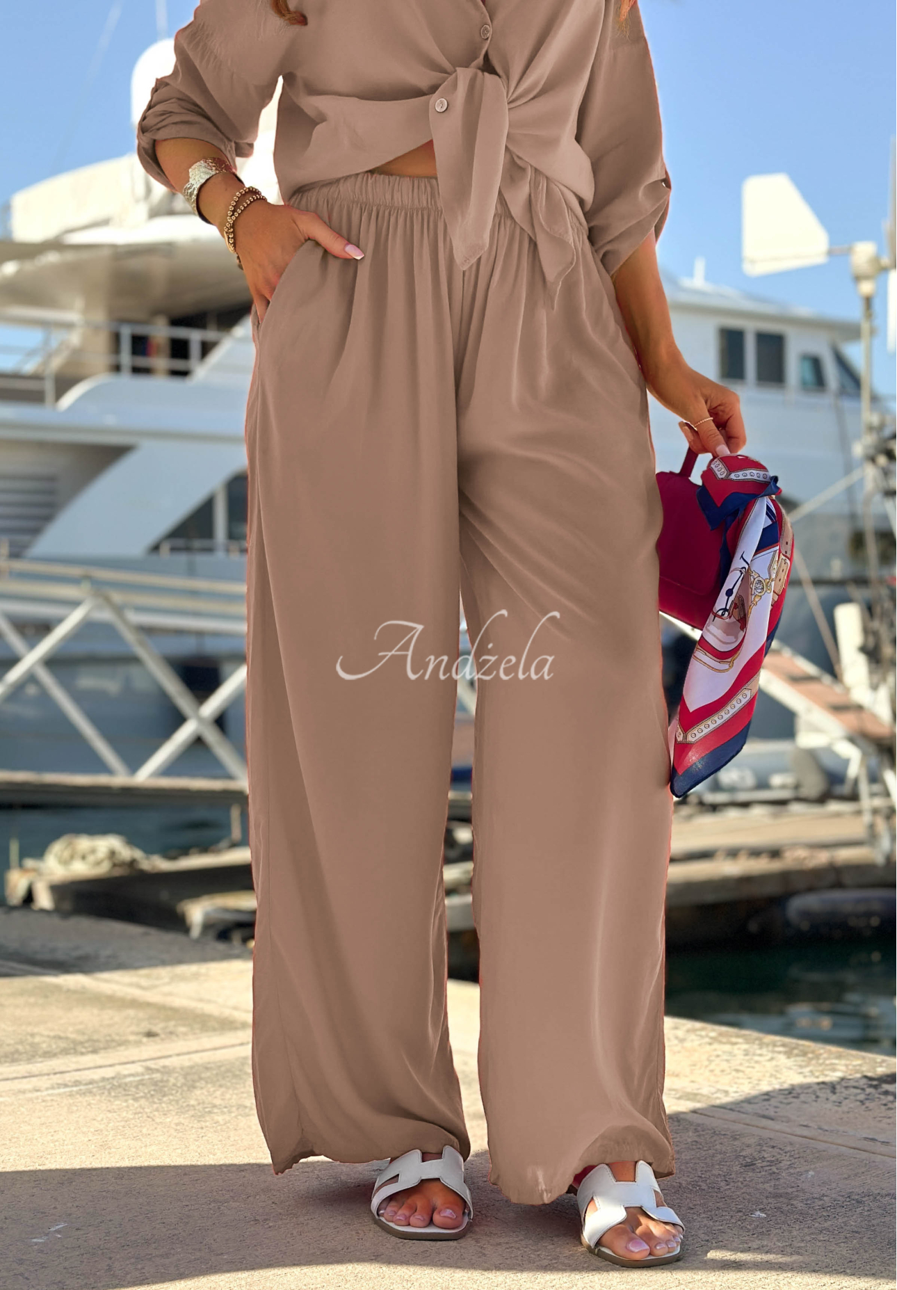 Set din viscoză Summer Skies format din cămașă și pantaloni wide leg