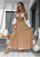 Asymetryczna Rochie maxi z falbankami Ocean Escape kaki