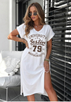 Bawełniana Rochie midi z nadrukiem Boston University camel