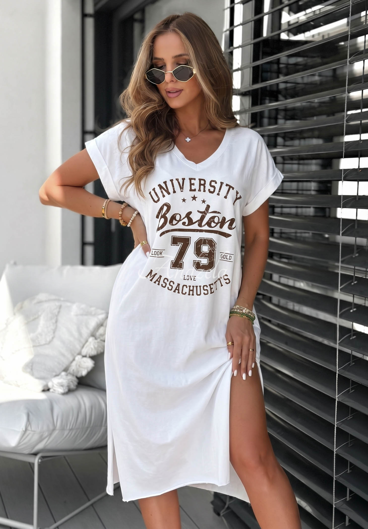 Rochie midi din bumbac cu imprimeu Boston University