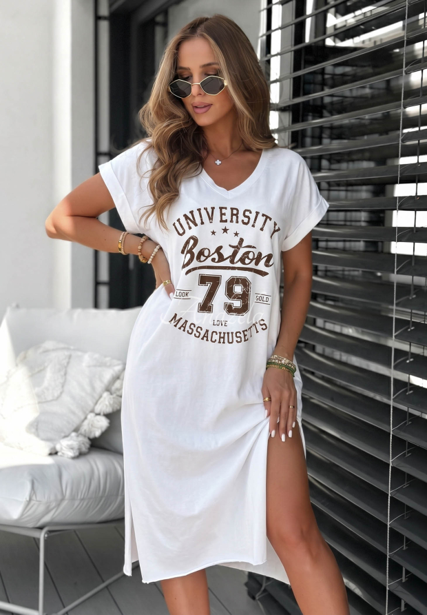Rochie midi din bumbac cu imprimeu Boston University