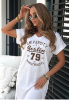 Bawełniana Rochie midi z nadrukiem Boston University camel