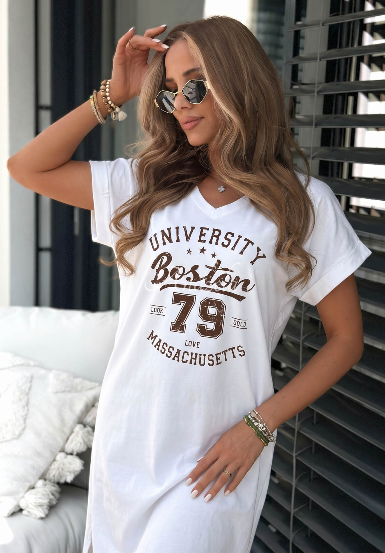 Rochie midi din bumbac cu imprimeu Boston University