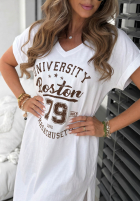 Bawełniana Rochie midi z nadrukiem Boston University camel