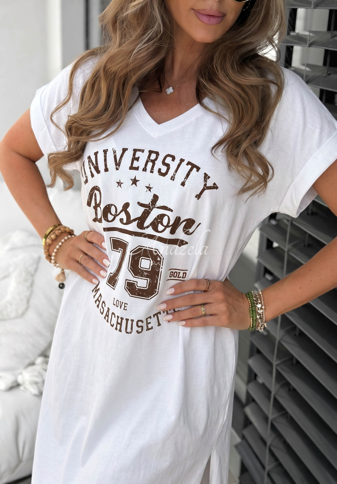 Rochie midi din bumbac cu imprimeu Boston University