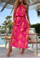 Wzorzysta Rochie maxi z wiskozą Sunset Moana różowo-galben