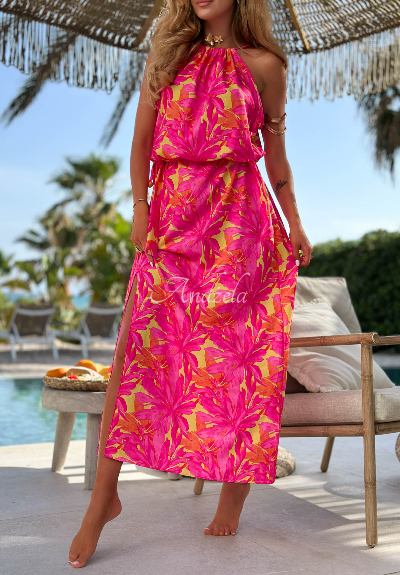 Rochie maxi cu imprimeu și viscoză Sunset Moana