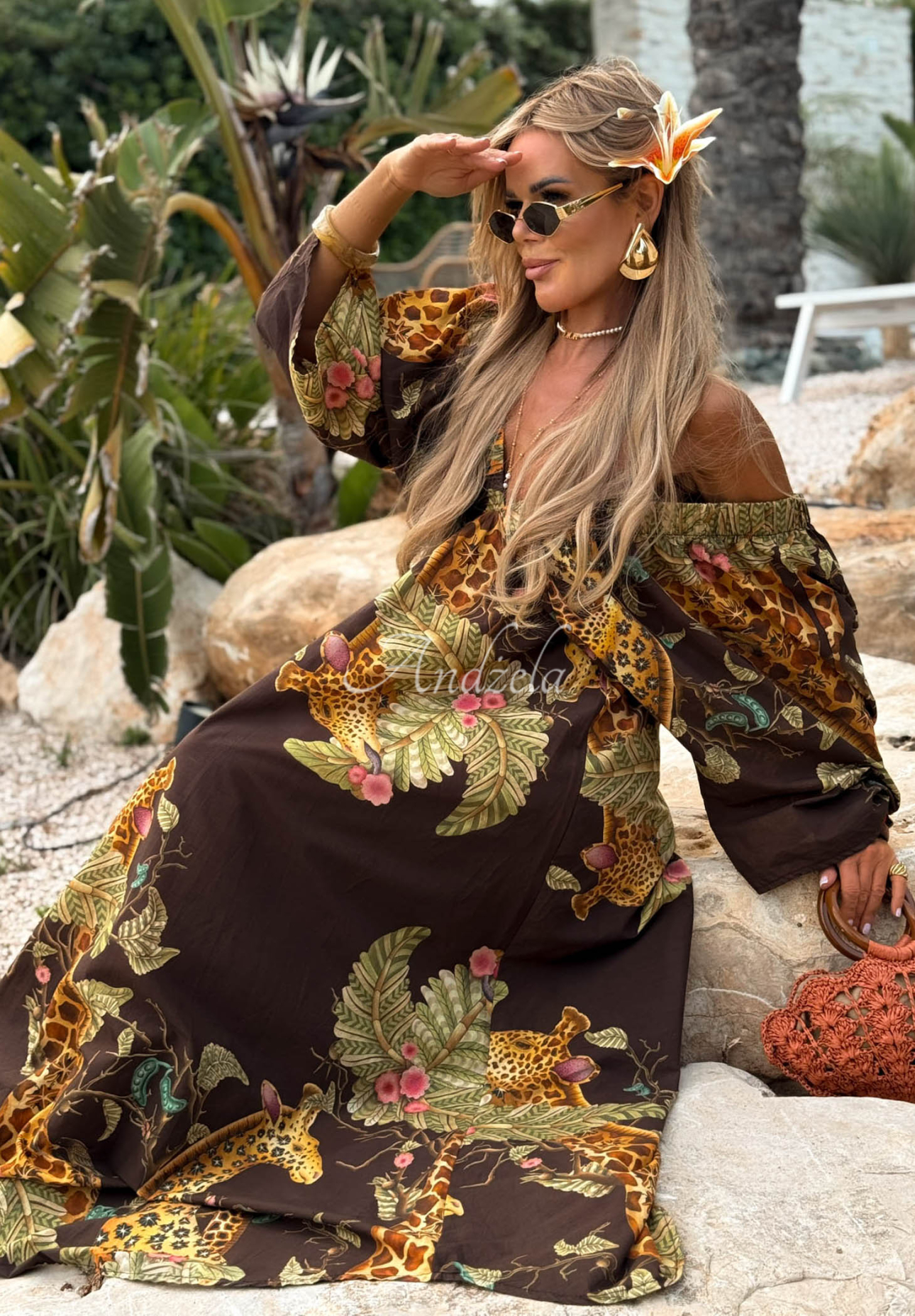 Rochie maxi cu imprimeu din bumbac Safari Voyage