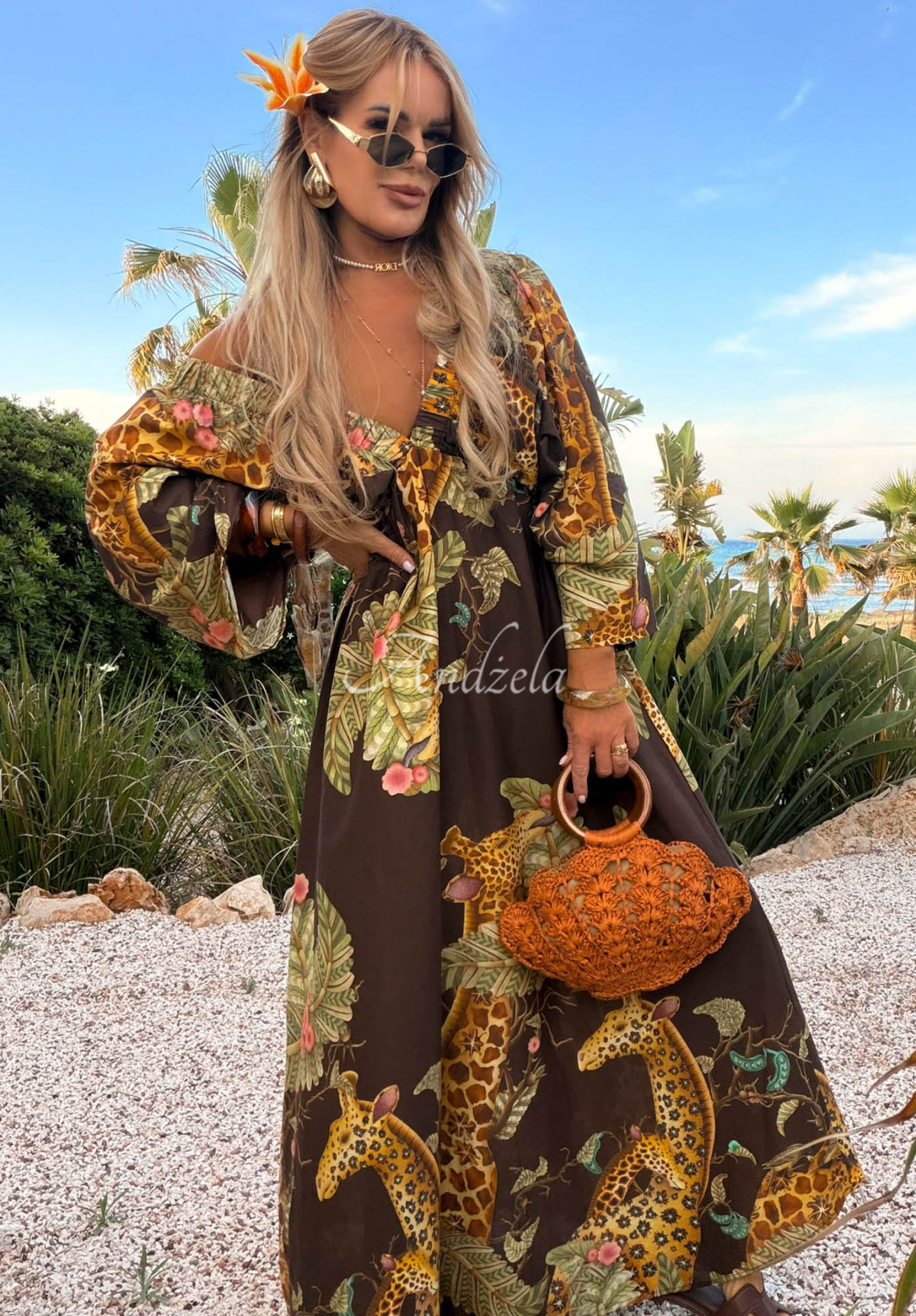 Rochie maxi cu imprimeu din bumbac Safari Voyage