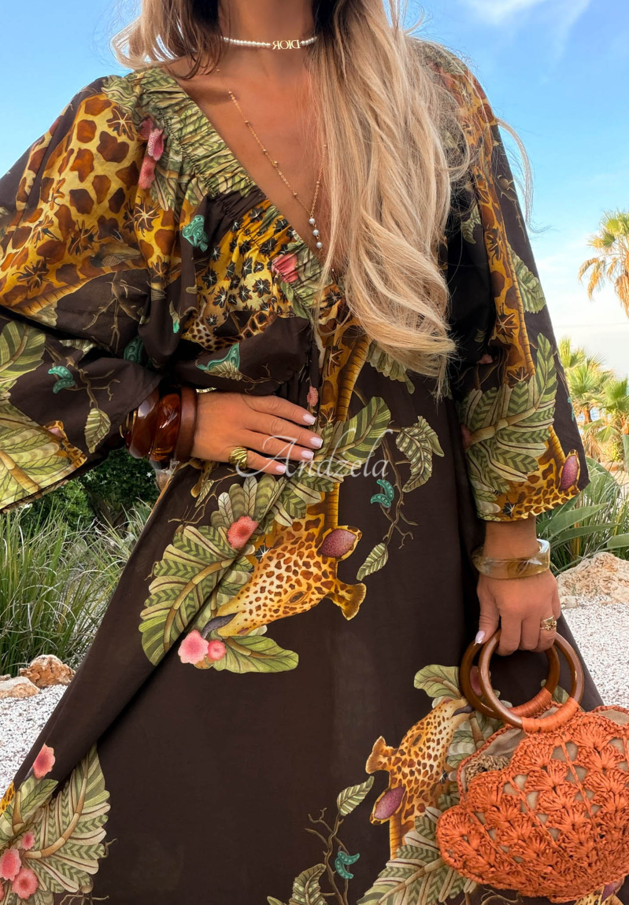 Rochie maxi cu imprimeu din bumbac Safari Voyage
