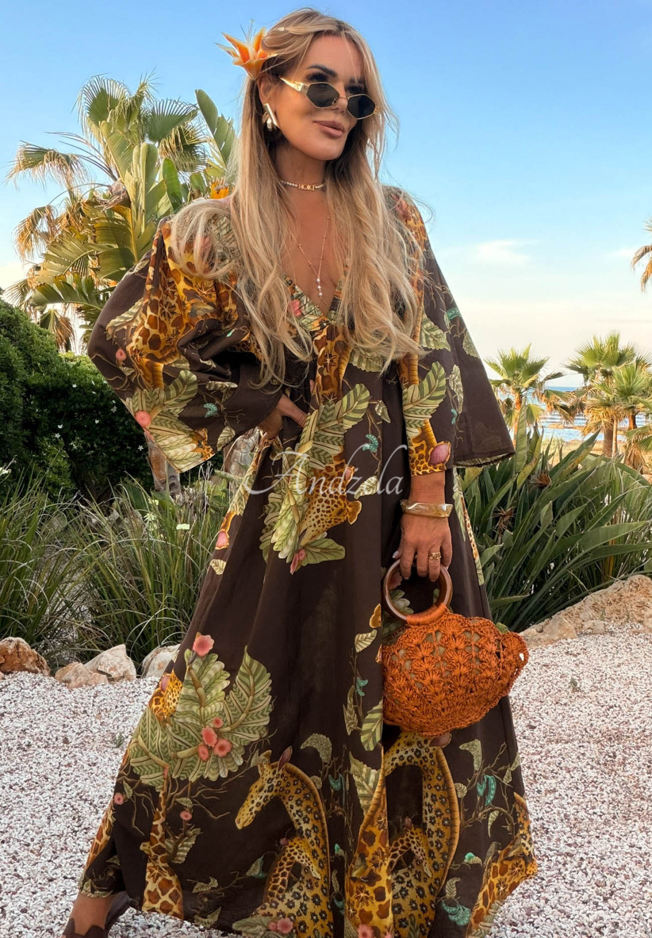 Rochie maxi cu imprimeu din bumbac Safari Voyage