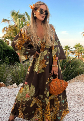 Rochie maxi cu imprimeu din bumbac Safari Voyage
