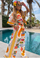 Wzorzysty Compleu Cămașă i Pantaloni wide leg Aloha Paradise biało-galbene