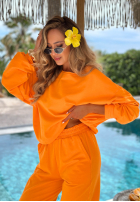 Bawełniany Compleu Hanorac na jedno ramię i Pantaloni Peach Sunrise Set portocaliu