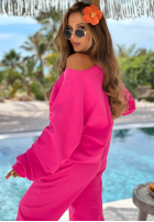 Bawełniany Compleu Hanorac na jedno ramię i Pantaloni Peach Sunrise Set portocaliu
