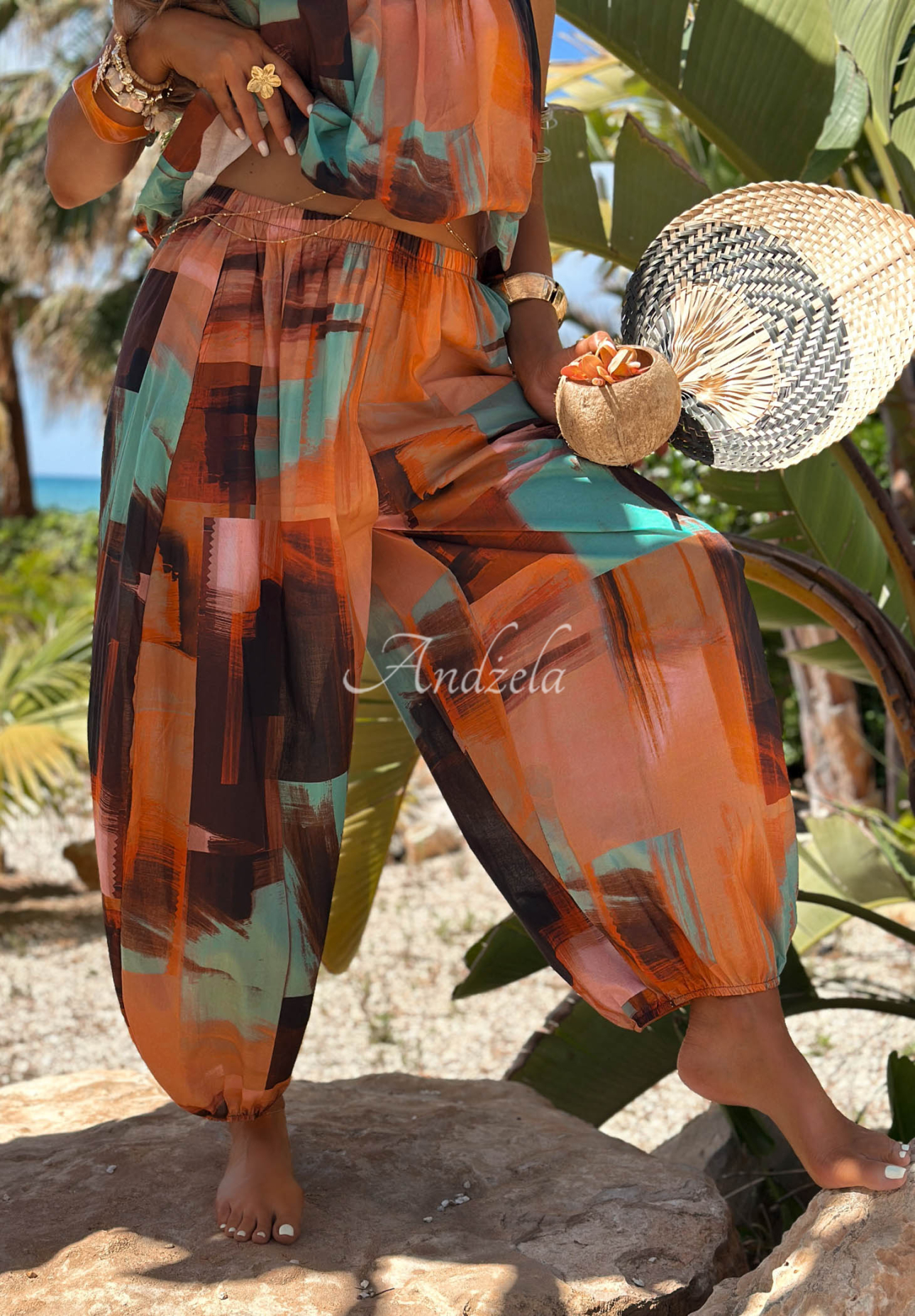 Pantaloni balloon cu imprimeu din bumbac Summer Shore