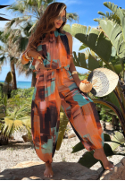 Wzorzysty Compleu Top  i Pantaloni balloon Summer Shore ciocolatiu