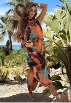 Wzorzysty Compleu Top  i Pantaloni balloon Summer Shore ciocolatiu