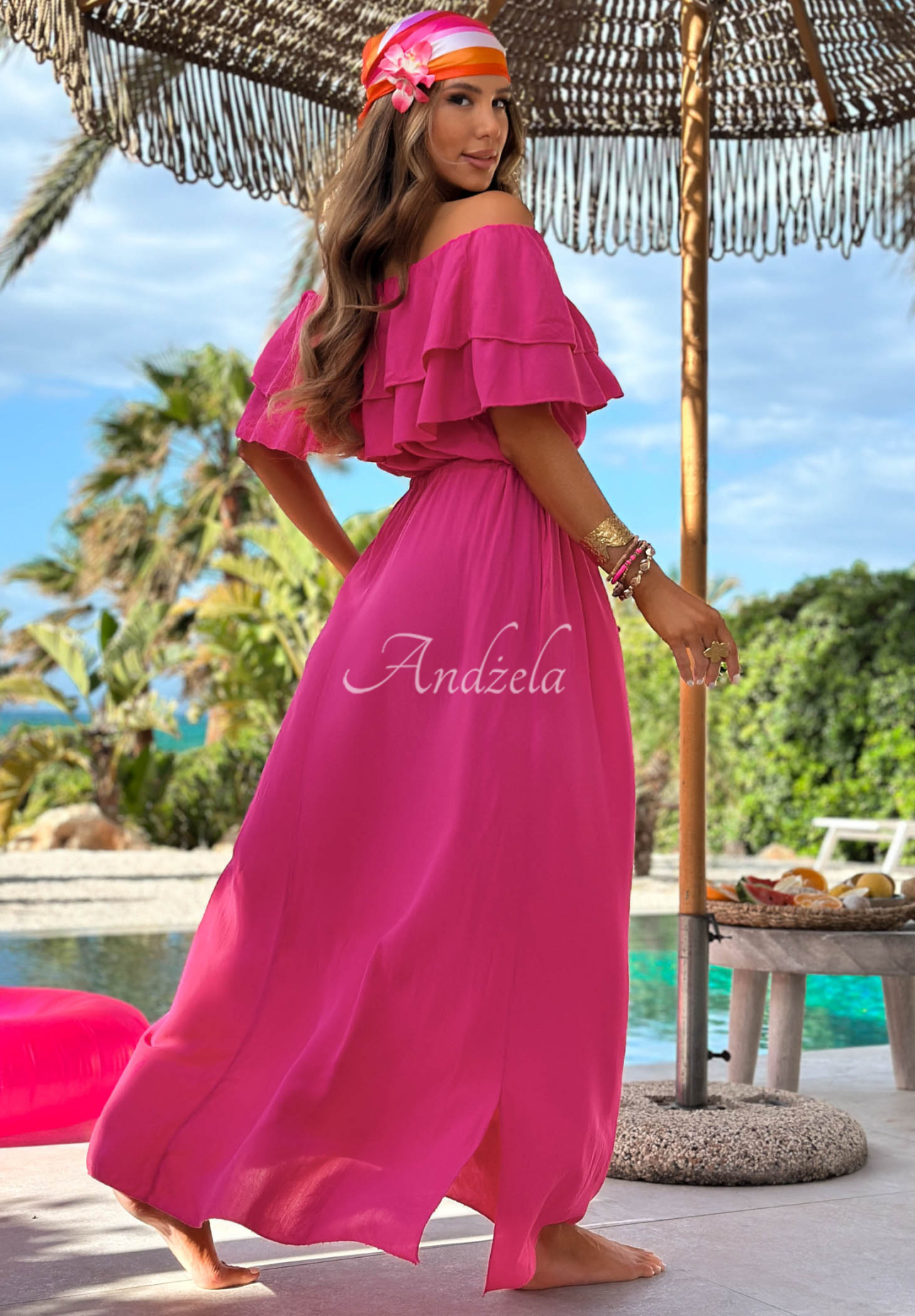 Rochie spaniolă maxi din viscoză cu volănașe Sunset Diva