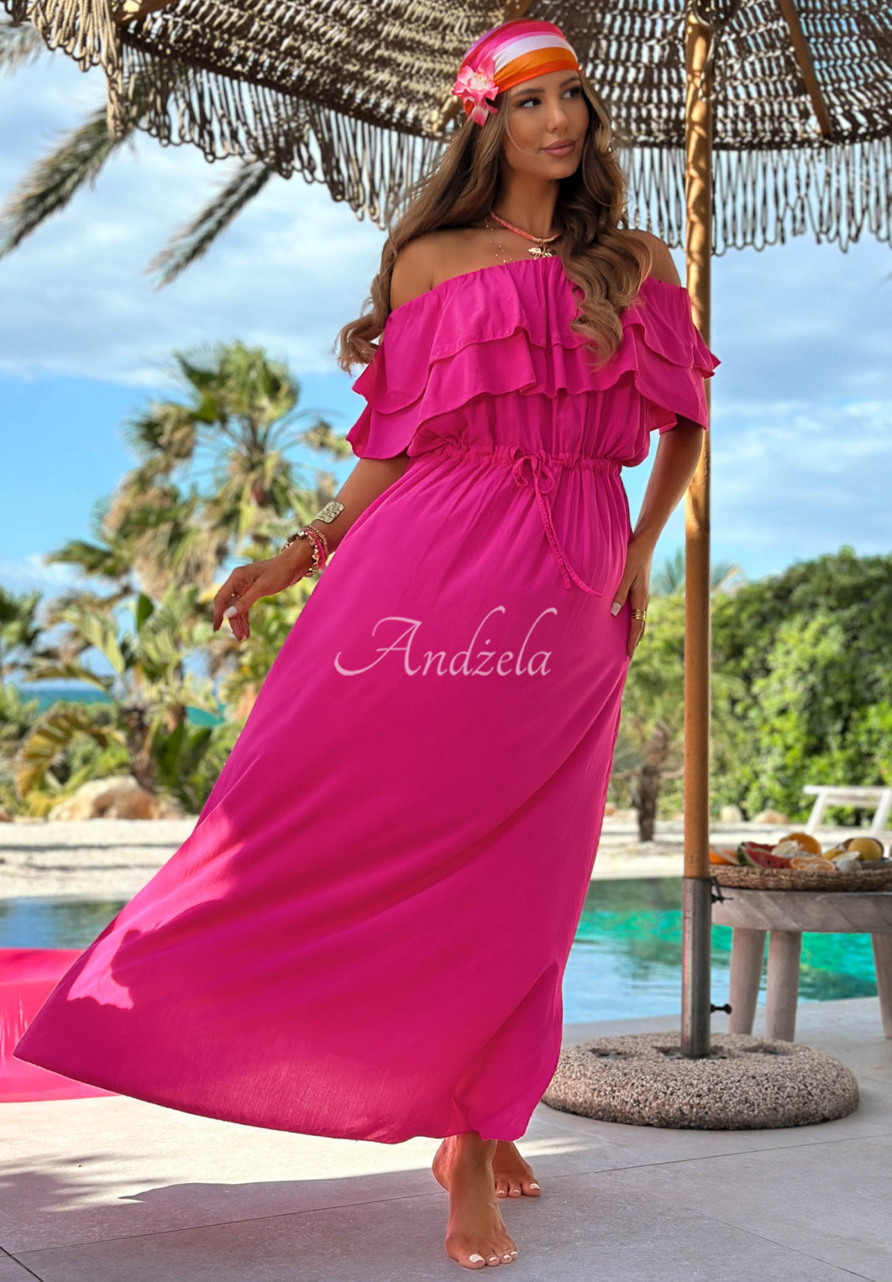 Rochie spaniolă maxi din viscoză cu volănașe Sunset Diva