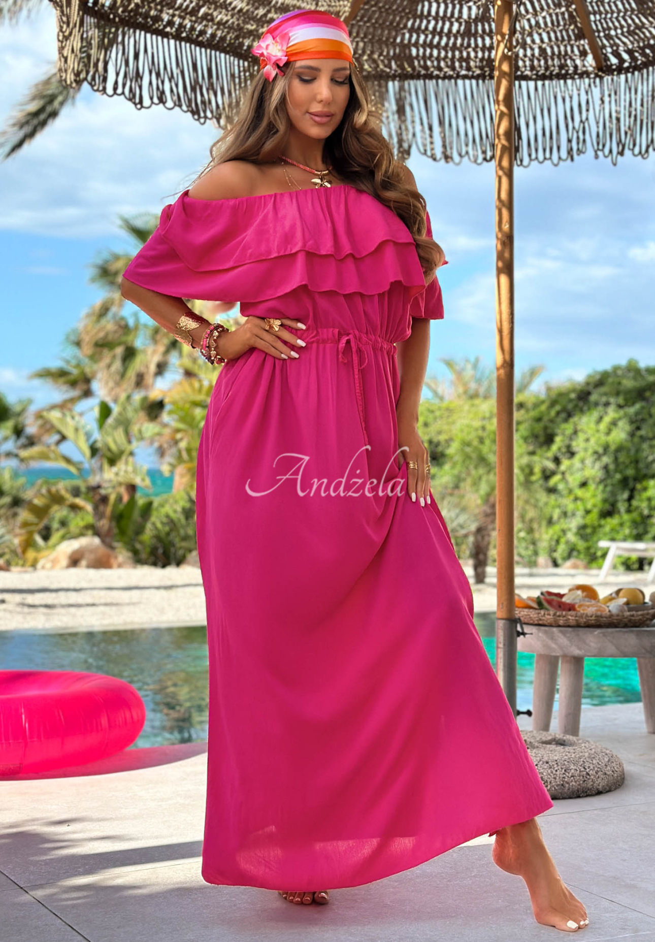Rochie spaniolă maxi din viscoză cu volănașe Sunset Diva