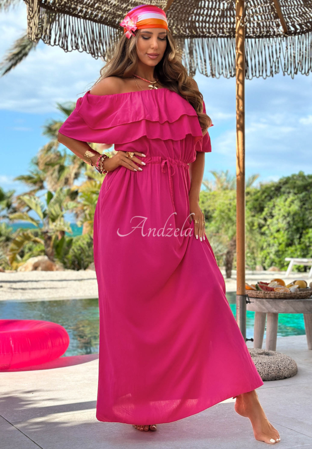 Rochie spaniolă maxi din viscoză cu volănașe Sunset Diva