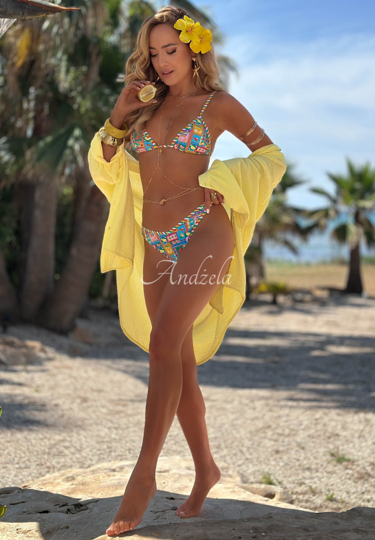 Costum de baie bikini din două piese cu imprimeu Colorful Shells
