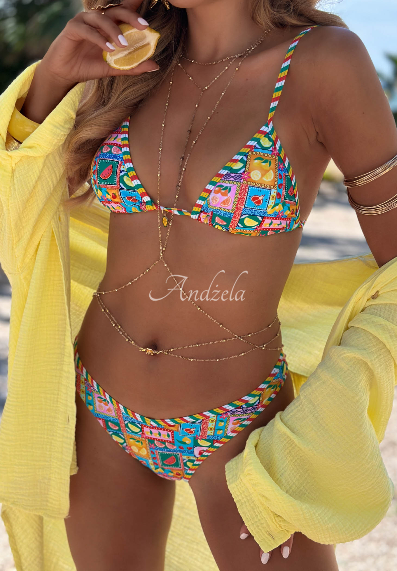 Costum de baie bikini din două piese cu imprimeu Colorful Shells