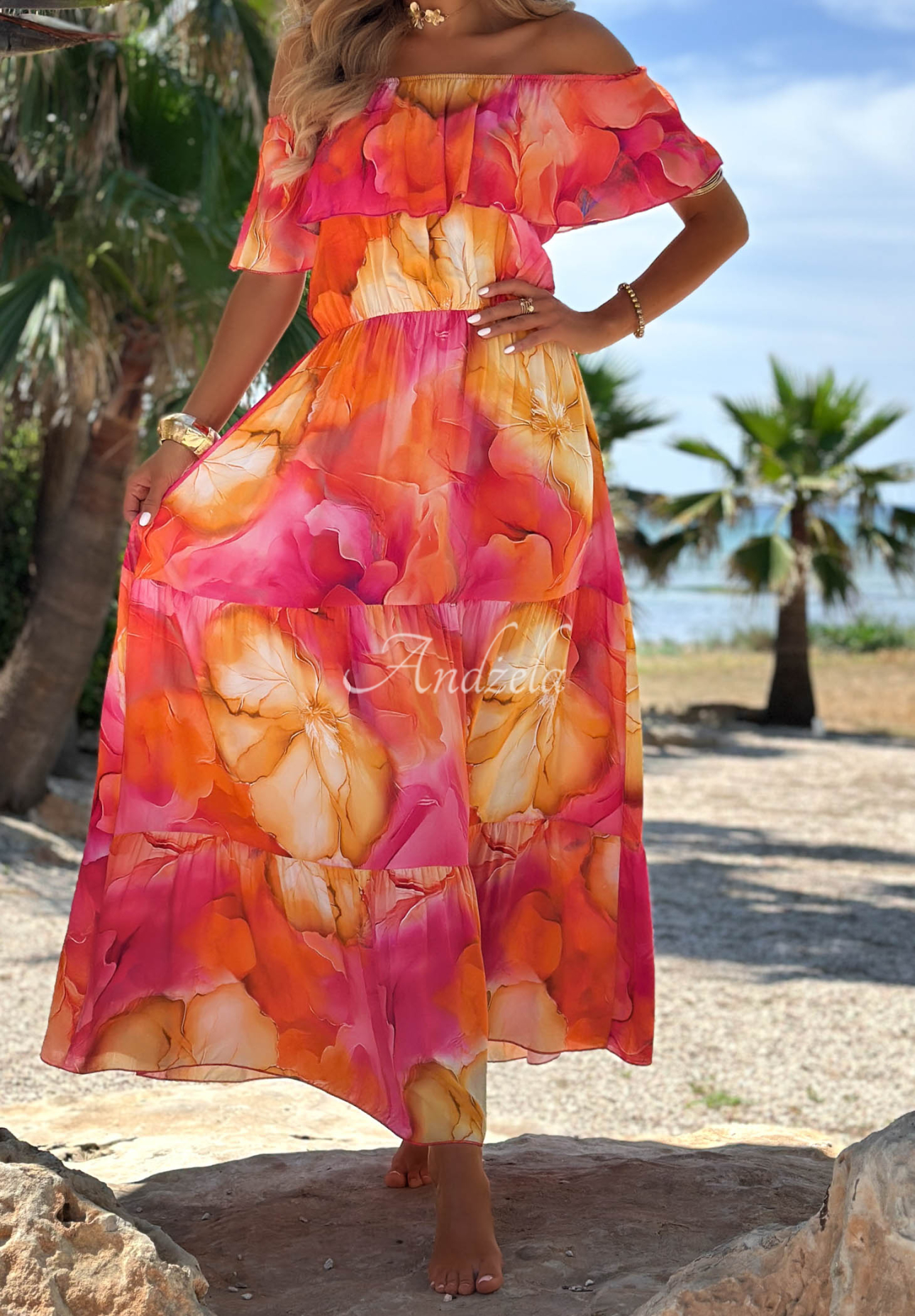 Rochie florală din viscoză cu volănașe Summer Inspiration