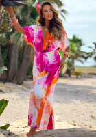 Długi Salopetă cu modele Juicy Marble fuksjowo-portocaliu
