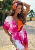 Długi Salopetă cu modele Juicy Marble fuksjowo-portocaliu