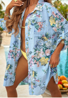 Muślinowa Cămașă w kwiaty Summer Bloom albastru azuriu