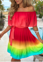 Rochie mini Cu croială spaniolă ombre Solar Rainbow czerwono-galben