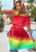 Rochie mini Cu croială spaniolă ombre Solar Rainbow czerwono-galben