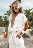 Cămașă cu modele Sunset Paradise biało-bej
