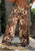 Compleu Cămașă i Pantaloni wide leg Sunny Cocoa beżowo-ciocolatiu