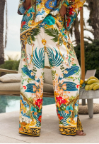 Wzorzysty Compleu Bluză i Pantaloni wide leg Exotic Ornaments biało-albastru