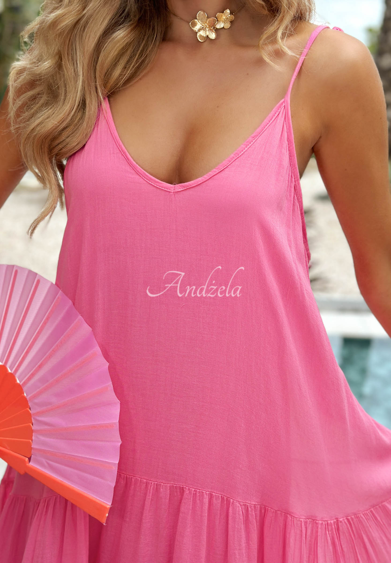 Rochie aerisită din bumbac pe bretele cu volănașe Hot Waves