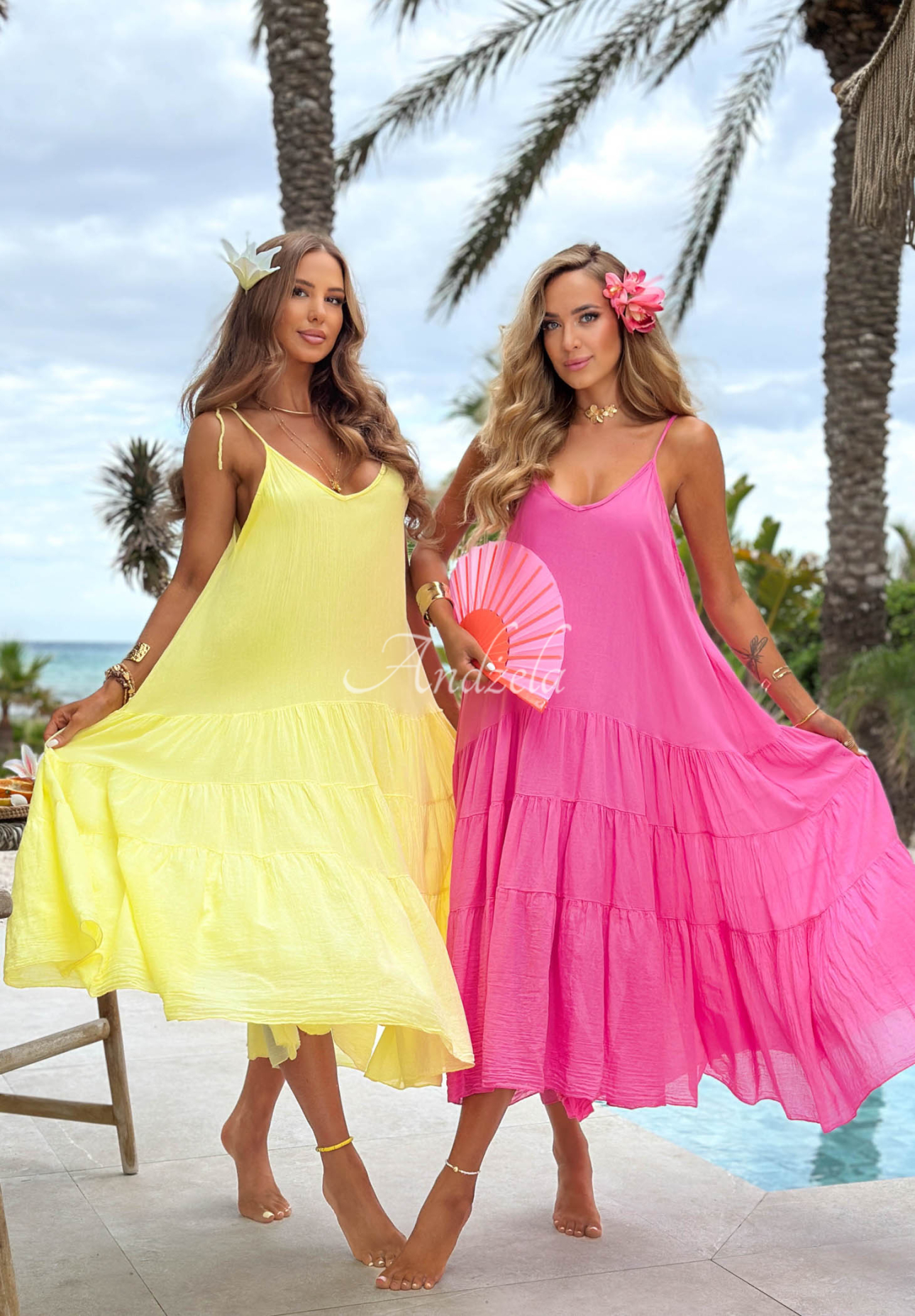 Rochie aerisită din bumbac pe bretele cu volănașe Hot Waves