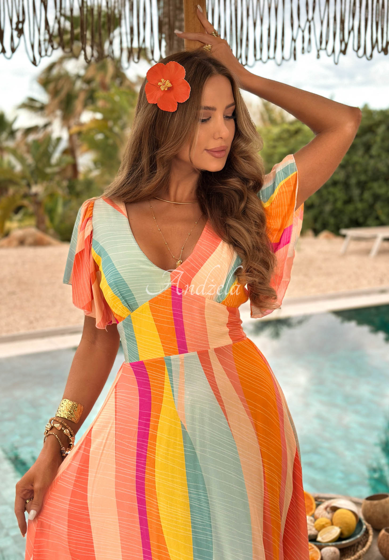 Rochie maxi din viscoză cu imprimeu colorat Sunny Rainbow