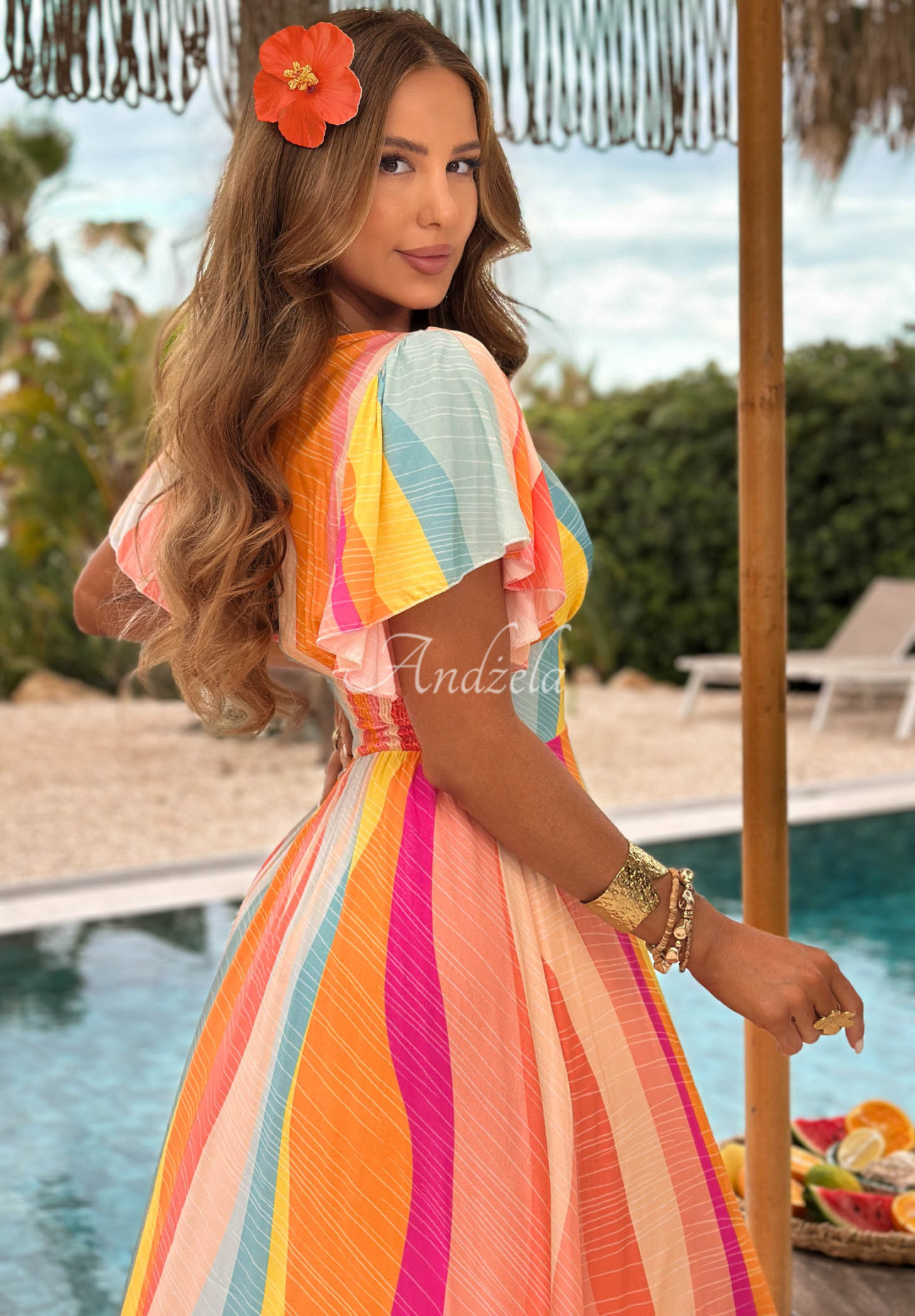 Rochie maxi din viscoză cu imprimeu colorat Sunny Rainbow